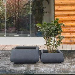 KANTE 21.2 in. and 16.1 in. W Square Charcoal Finish Lightweight Concrete/Fiberglass Planters with Drainage Holes (Set of 2) -Vigoro sales Store charcoal kante plant pots rf2015018ab c60121 76 1000
