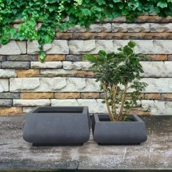 KANTE 21.2 in. and 16.1 in. W Square Charcoal Finish Lightweight Concrete/Fiberglass Planters with Drainage Holes (Set of 2) -Vigoro sales Store charcoal kante plant pots rf2015018ab c60121 fa 1000
