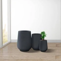 KANTE 26.5 in., 20 in. & 13.1 in. H Round Charcoal Concrete Tall Planters (Set of 3), Outdoor Indoor Large with Drainage Holes -Vigoro sales Store charcoal kante plant pots rf2015023abc c60121 44 1000