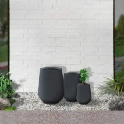 KANTE 26.5 in., 20 in. & 13.1 in. H Round Charcoal Concrete Tall Planters (Set of 3), Outdoor Indoor Large with Drainage Holes -Vigoro sales Store charcoal kante plant pots rf2015023abc c60121 4f 1000