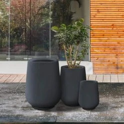 KANTE 26.5 in., 20 in. & 13.1 in. H Round Charcoal Concrete Tall Planters (Set of 3), Outdoor Indoor Large with Drainage Holes -Vigoro sales Store charcoal kante plant pots rf2015023abc c60121 66 1000