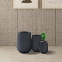 KANTE 26.5 in., 20 in. & 13.1 in. H Round Charcoal Concrete Tall Planters (Set of 3), Outdoor Indoor Large with Drainage Holes -Vigoro sales Store charcoal kante plant pots rf2015023abc c60121 76 1000