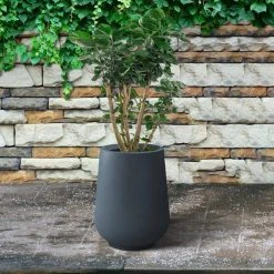 KANTE 10.63 in. x 13.78 in. Round Charcoal Lightweight Concrete and Weather Resistant Fiberglass Planter w/Drainage Hole -Vigoro sales Store charcoal kante plant pots rf2015023c c60121 44 1000