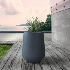 KANTE 10.63 in. x 13.78 in. Round Charcoal Lightweight Concrete and Weather Resistant Fiberglass Planter w/Drainage Hole -Vigoro sales Store charcoal kante plant pots rf2015023c c60121 c3 1000