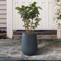 KANTE 10.63 in. x 13.78 in. Round Charcoal Lightweight Concrete and Weather Resistant Fiberglass Planter w/Drainage Hole -Vigoro sales Store charcoal kante plant pots rf2015023c c60121 fa 1000