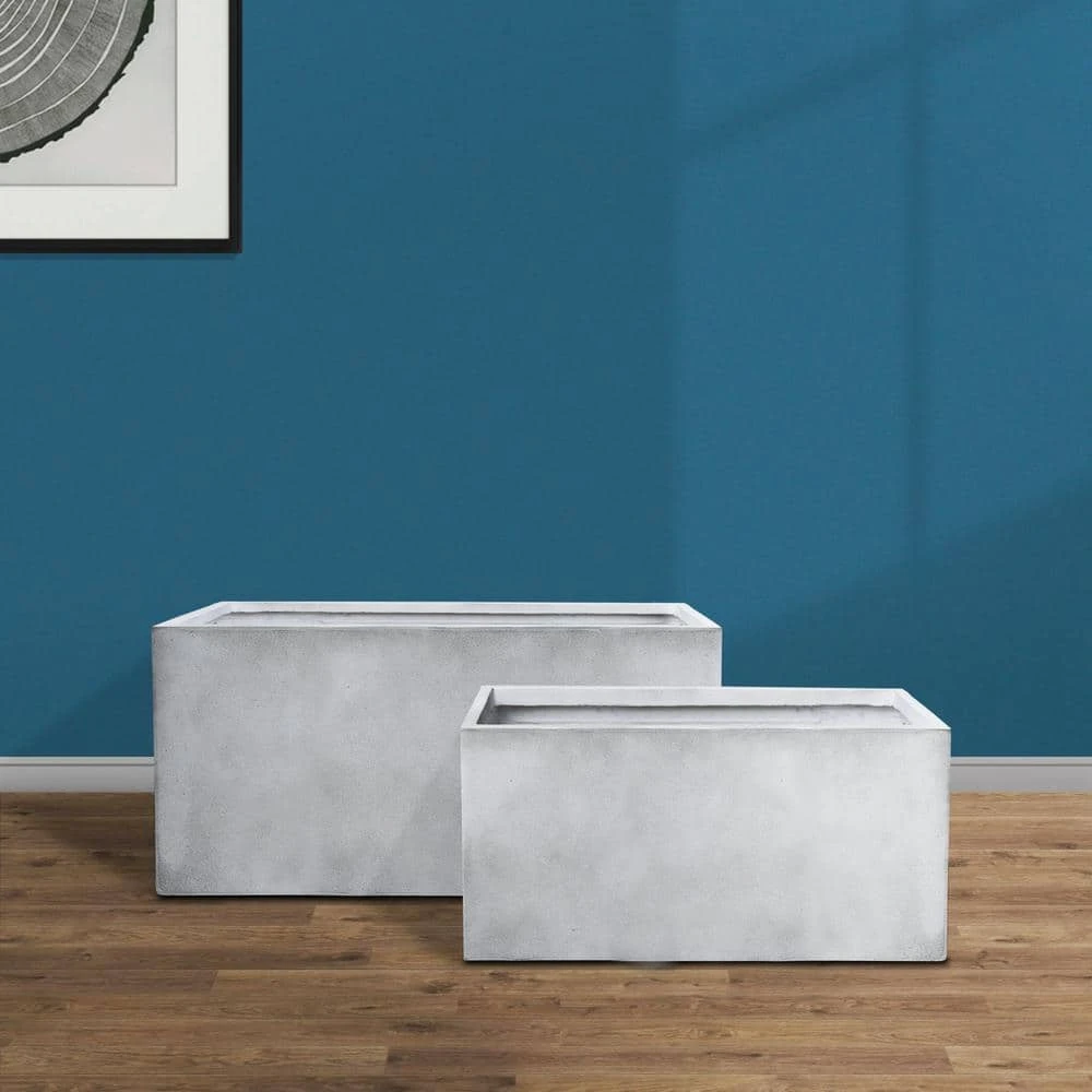 KANTE 31" and 23"L Rectangular Large Concrete Long Box Planters Set of 2, Outdoor/Indoor Strong UV Resistant w/Drainage Holes 5 KANTE 31" and 23"L Rectangular Large Concrete Long Box Planters Set of 2, Outdoor/Indoor Strong UV Resistant w/Drainage Holes - Image 3