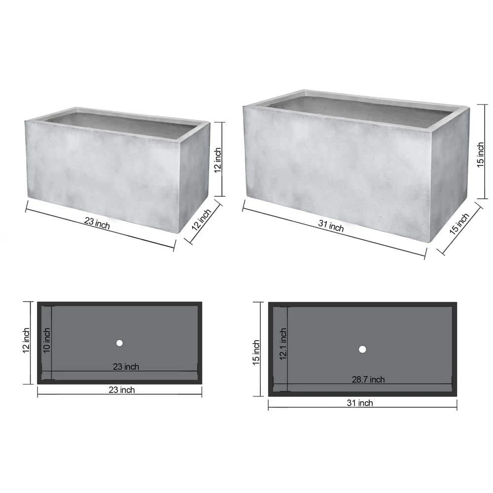 KANTE 31" and 23"L Rectangular Large Concrete Long Box Planters Set of 2, Outdoor/Indoor Strong UV Resistant w/Drainage Holes 4 KANTE 31" and 23"L Rectangular Large Concrete Long Box Planters Set of 2, Outdoor/Indoor Strong UV Resistant w/Drainage Holes - Image 2