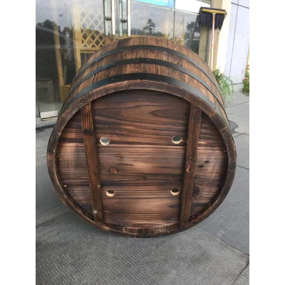 Vigoro 25.98 in. Dia x 16.54 in. H Round Wooden Barrel Planter 6 Vigoro 25.98 in. Dia x 16.54 in. H Round Wooden Barrel Planter - Image 4