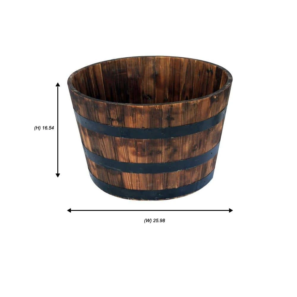 Vigoro 25.98 in. Dia x 16.54 in. H Round Wooden Barrel Planter 7 Vigoro 25.98 in. Dia x 16.54 in. H Round Wooden Barrel Planter - Image 5