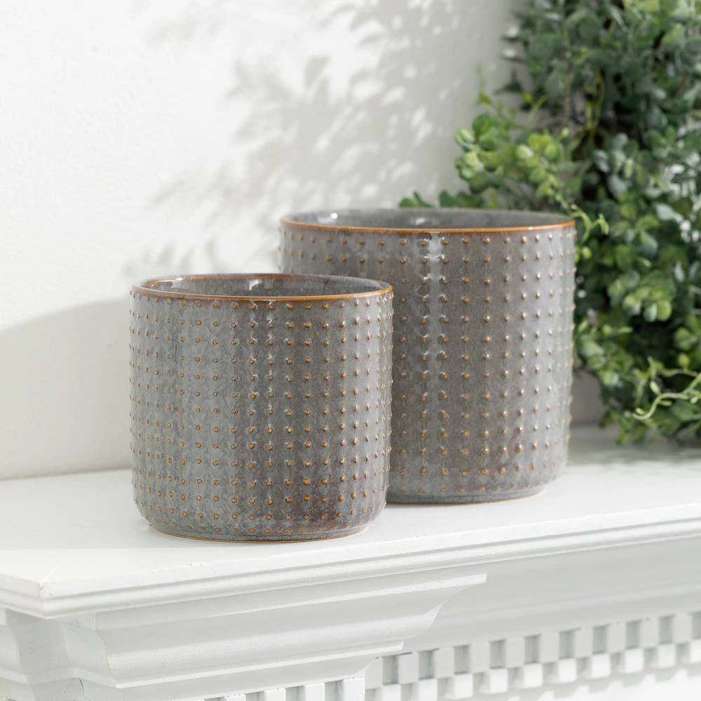 SULLIVANS Dusty Blue Ceramic Pot - Set of 2 5 SULLIVANS Dusty Blue Ceramic Pot - Set of 2 - Image 3