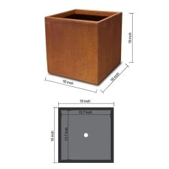 KANTE 16in.H Square Faux Weathering Steel Finish Lightweight Concrete Durable Elegant Planter w/Drainage Hole, Home and Garden -Vigoro sales Store faux weathering steel kante plant pots rf0001c c91942 1f 1000