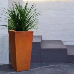 KANTE 24.4 in. H Rectangle Faux Weathering Steel Lightweight Concrete Tapered Tall Planter with Drainage Hole, Outdoor/Indoor -Vigoro sales Store faux weathering steel kante plant pots rf0004c c91942 31 1000