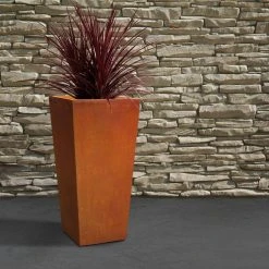KANTE 24.4 in. H Rectangle Faux Weathering Steel Lightweight Concrete Tapered Tall Planter with Drainage Hole, Outdoor/Indoor -Vigoro sales Store faux weathering steel kante plant pots rf0004c c91942 fa 1000