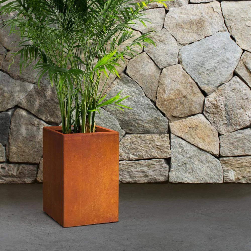 KANTE 19 in. H Faux Weathering Steel Concrete Tall Square Planter, Modern Outdoor/Indoor Lightweight with Drainage Hole 4 KANTE 19 in. H Faux Weathering Steel Concrete Tall Square Planter, Modern Outdoor/Indoor Lightweight with Drainage Hole - Image 2