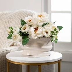SULLIVANS Ivory Low Oval Ceramic Planter