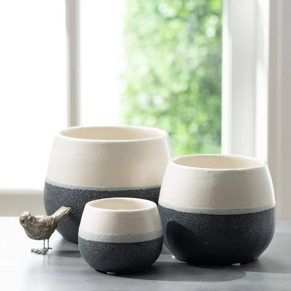 SULLIVANS Black And White Ceramic Pot - Set of 3 6 SULLIVANS Black And White Ceramic Pot - Set of 3 - Image 4