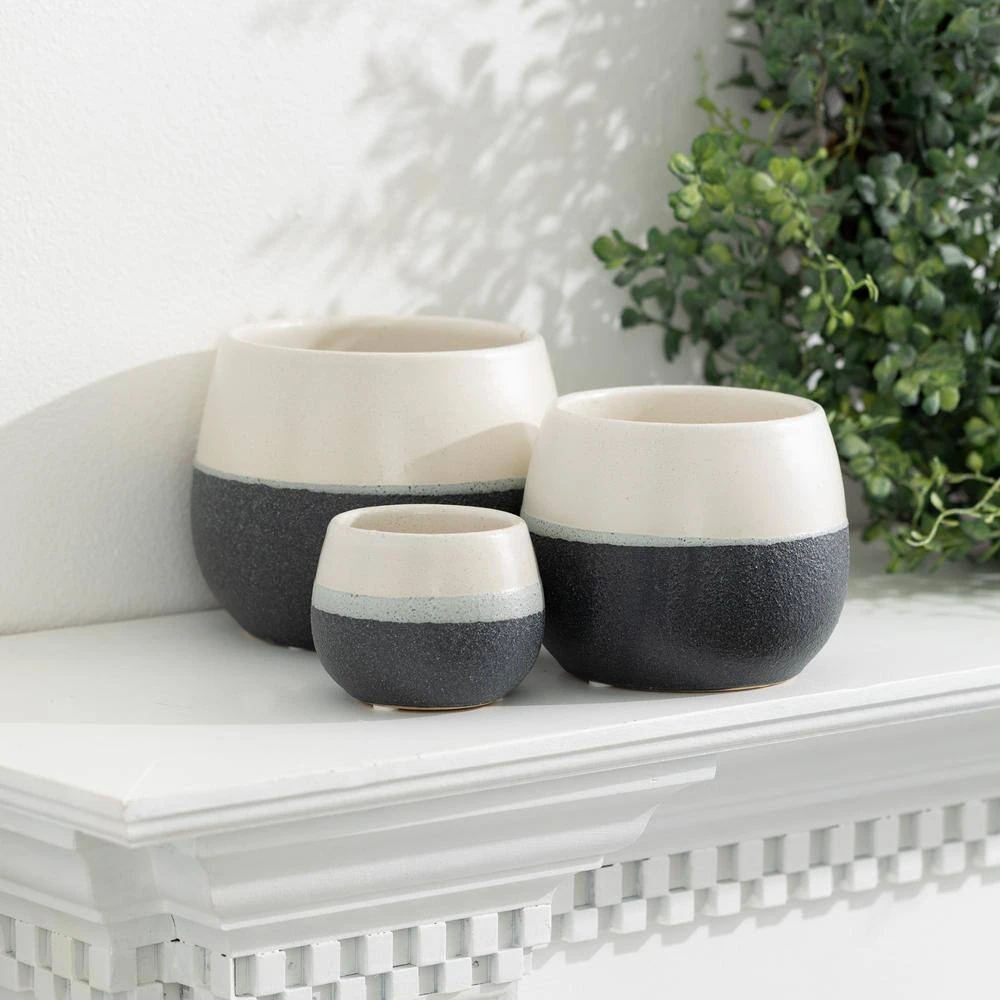 SULLIVANS Black And White Ceramic Pot - Set of 3 5 SULLIVANS Black And White Ceramic Pot - Set of 3 - Image 3