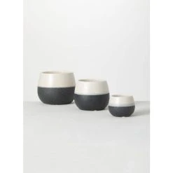 SULLIVANS Black And White Ceramic Pot - Set of 3