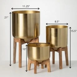 SULLIVANS Brass Planter On Stands - Set of 3 -Vigoro sales Store gold sullivans plant pots n2714 1f 1000