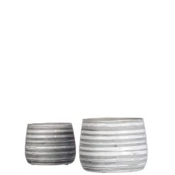 SULLIVANS Gray and White Ceramic Striped Planter - Set of 2 -Vigoro sales Store gray and white sullivans plant pots cm2787 c3 1000