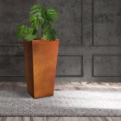 KANTE 28 in. H Iron Oxide Lightweight Concrete Tapered Planter with Drainage Hole, Large Outdoor/Indoor Tall Square Planter -Vigoro sales Store iron oxide kante plant pots rf0229a s c80621 1f 1000