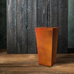 KANTE 28 in. H Iron Oxide Lightweight Concrete Tapered Planter with Drainage Hole, Large Outdoor/Indoor Tall Square Planter -Vigoro sales Store iron oxide kante plant pots rf0229a s c80621 76 1000