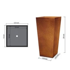 KANTE 28 in. H Iron Oxide Lightweight Concrete Tapered Planter with Drainage Hole, Large Outdoor/Indoor Tall Square Planter -Vigoro sales Store iron oxide kante plant pots rf0229a s c80621 c3 1000