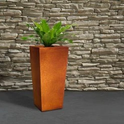 KANTE 28 in. H Iron Oxide Lightweight Concrete Tapered Planter with Drainage Hole, Large Outdoor/Indoor Tall Square Planter -Vigoro sales Store iron oxide kante plant pots rf0229a s c80621 fa 1000