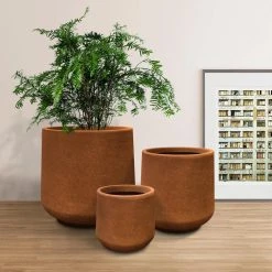 KANTE 17.3 in., 13.4 in., & 10.6 in. H Round Iron Oxide Concrete Planter (Set of 3) Outdoor Indoor Large Pots w/Drainage Holes