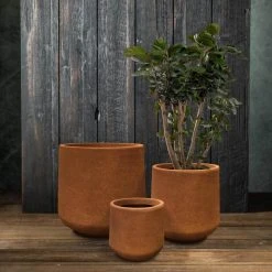 KANTE 17.3 in., 13.4 in., & 10.6 in. H Round Iron Oxide Concrete Planter (Set of 3) Outdoor Indoor Large Pots w/Drainage Holes -Vigoro sales Store iron oxide kante plant pots rf2015022bcd c80621 fa 1000