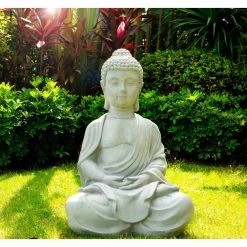 KANTE 25.6 in. H Natural Concrete/Fiberglass Indoor Outdoor Sitting Meditating Zen Buddha Statue -Vigoro sales Store kante garden statues osp141006 c80021 1f 1000