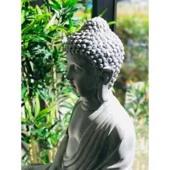 KANTE 25.6 in. H Natural Concrete/Fiberglass Indoor Outdoor Sitting Meditating Zen Buddha Statue -Vigoro sales Store kante garden statues osp141006 c80021 4f 1000