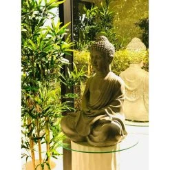 KANTE 25.6 in. H Natural Concrete/Fiberglass Indoor Outdoor Sitting Meditating Zen Buddha Statue -Vigoro sales Store kante garden statues osp141006 c80021 66 1000