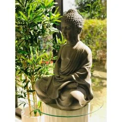 KANTE 25.6 in. H Natural Concrete/Fiberglass Indoor Outdoor Sitting Meditating Zen Buddha Statue -Vigoro sales Store kante garden statues osp141006 c80021 76 1000