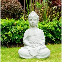 KANTE 25.6 in. H Natural Concrete/Fiberglass Indoor Outdoor Sitting Meditating Zen Buddha Statue -Vigoro sales Store kante garden statues osp141006 c80021 c3 1000