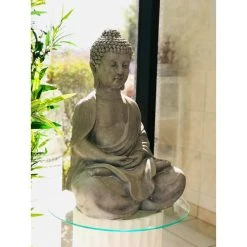 KANTE 25.6 in. H Natural Concrete/Fiberglass Indoor Outdoor Sitting Meditating Zen Buddha Statue -Vigoro sales Store kante garden statues osp141006 c80021 d4 1000