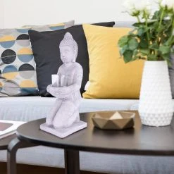 KANTE 12.8 in. H Gray Cement Buddha Tealight Candle Holder Garden Statue Ornament -Vigoro sales Store kante garden statues sx20200173 1f 1000