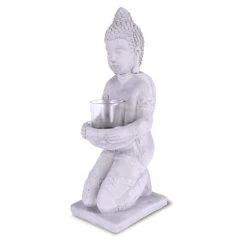 KANTE 12.8 in. H Gray Cement Buddha Tealight Candle Holder Garden Statue Ornament