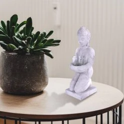 KANTE 12.8 in. H Gray Cement Buddha Garden Statue Tealight Candle Holder Ornament -Vigoro sales Store kante garden statues sx20200175 1f 1000