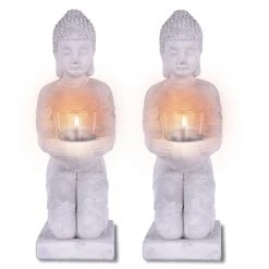 KANTE 12.8 in. H Gray Cement Buddha Garden Statue Tealight Candle Holder Ornament (2-Pack) -Vigoro sales Store kante garden statues sx20200176 4f 1000
