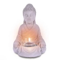 KANTE 6.5 in. H Gray Cement Sitting Buddha Garden Statue Tealight Candle Holder Ornament (2-Pack) -Vigoro sales Store kante garden statues sx20200177 4f 1000