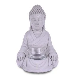 KANTE 6.5 in. H Gray Cement Sitting Buddha Garden Statue Tealight Candle Holder Ornament (2-Pack)