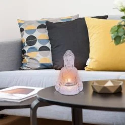 KANTE 6.5 in. H Gray Cement Sitting Buddha Garden Statue Tealight Candle Holder Ornament (2-Pack) -Vigoro sales Store kante garden statues sx20200177 fa 1000