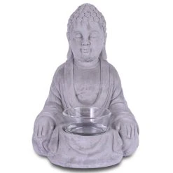 KANTE 6.5 in. H Gray Cement Sitting Buddha Garden Statue Tealight Candle Holder Ornament (2-Pack)