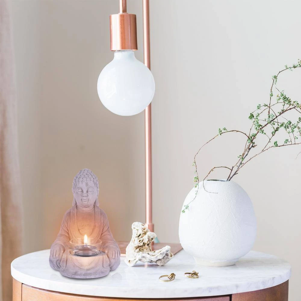 KANTE 6.5 in. H Gray Cement Sitting Buddha Garden Statue Tealight Candle Holder Ornament (2-Pack) 9 KANTE 6.5 in. H Gray Cement Sitting Buddha Garden Statue Tealight Candle Holder Ornament (2-Pack) - Image 7