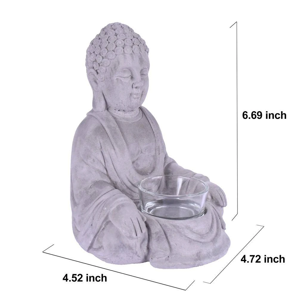 KANTE 6.5 in. H Gray Cement Sitting Buddha Garden Statue Tealight Candle Holder Ornament (2-Pack) 4 KANTE 6.5 in. H Gray Cement Sitting Buddha Garden Statue Tealight Candle Holder Ornament (2-Pack) - Image 2