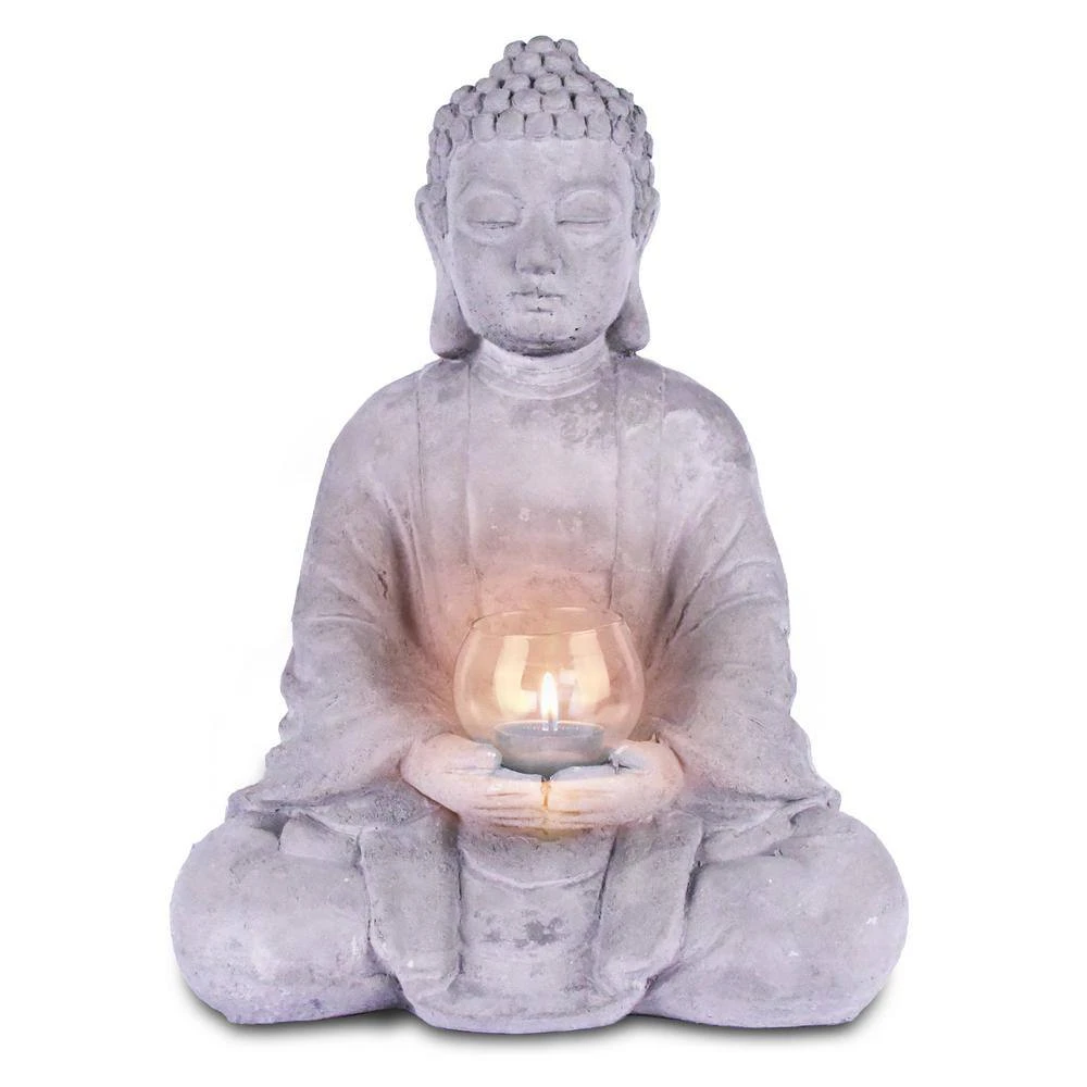 KANTE 14.17 in. H Gray Cement Meditating Buddha Garden Statue Tealight Candle Holder Ornament 6 KANTE 14.17 in. H Gray Cement Meditating Buddha Garden Statue Tealight Candle Holder Ornament - Image 4