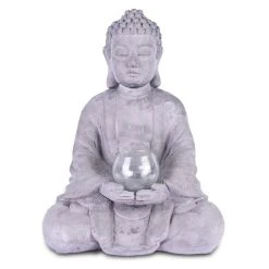 KANTE 14.17 in. H Gray Cement Meditating Buddha Garden Statue Tealight Candle Holder Ornament