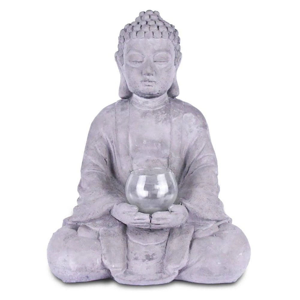 KANTE 14.17 in. H Gray Cement Meditating Buddha Garden Statue Tealight Candle Holder Ornament 3 KANTE 14.17 in. H Gray Cement Meditating Buddha Garden Statue Tealight Candle Holder Ornament