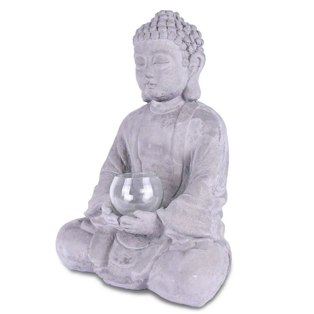 KANTE 14.17 in. H Gray Cement Meditating Buddha Garden Statue Tealight Candle Holder Ornament 8 KANTE 14.17 in. H Gray Cement Meditating Buddha Garden Statue Tealight Candle Holder Ornament - Image 6